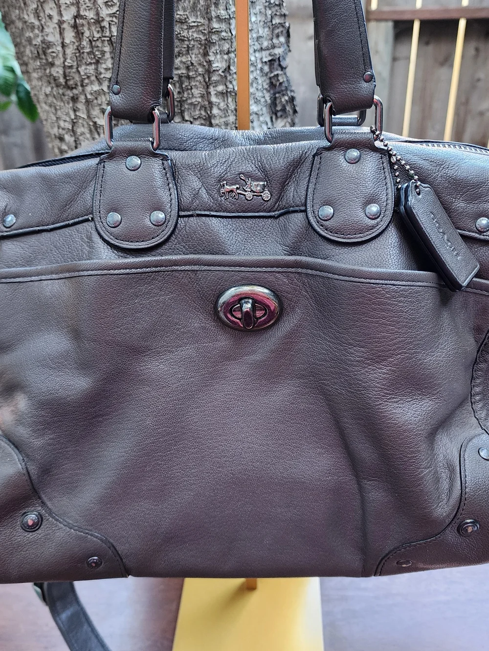 Coach Rhyder Satchel Crossbody Bag Metallic Gunmetal Bronze Leather